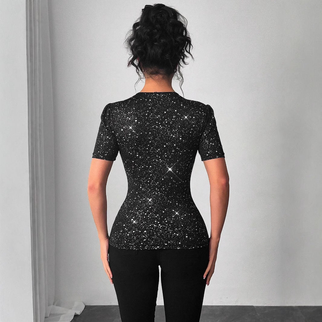Crew-neck Mesh-panel Short-sleeve T-shirt Top