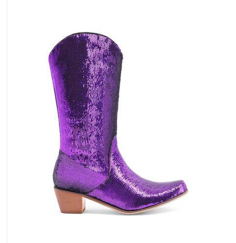 Womens Block-Heel Patent Leather Knee-High Boots