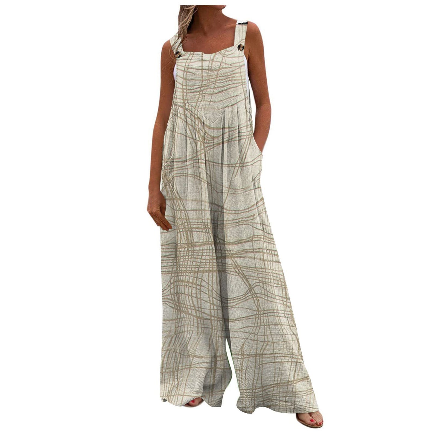Loose-fit Jumpsuit With Printed Patchwork And Pockets