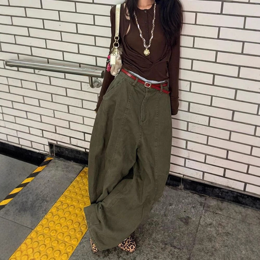 American-style Retro Washed Corridor-shaped Machete Jeans