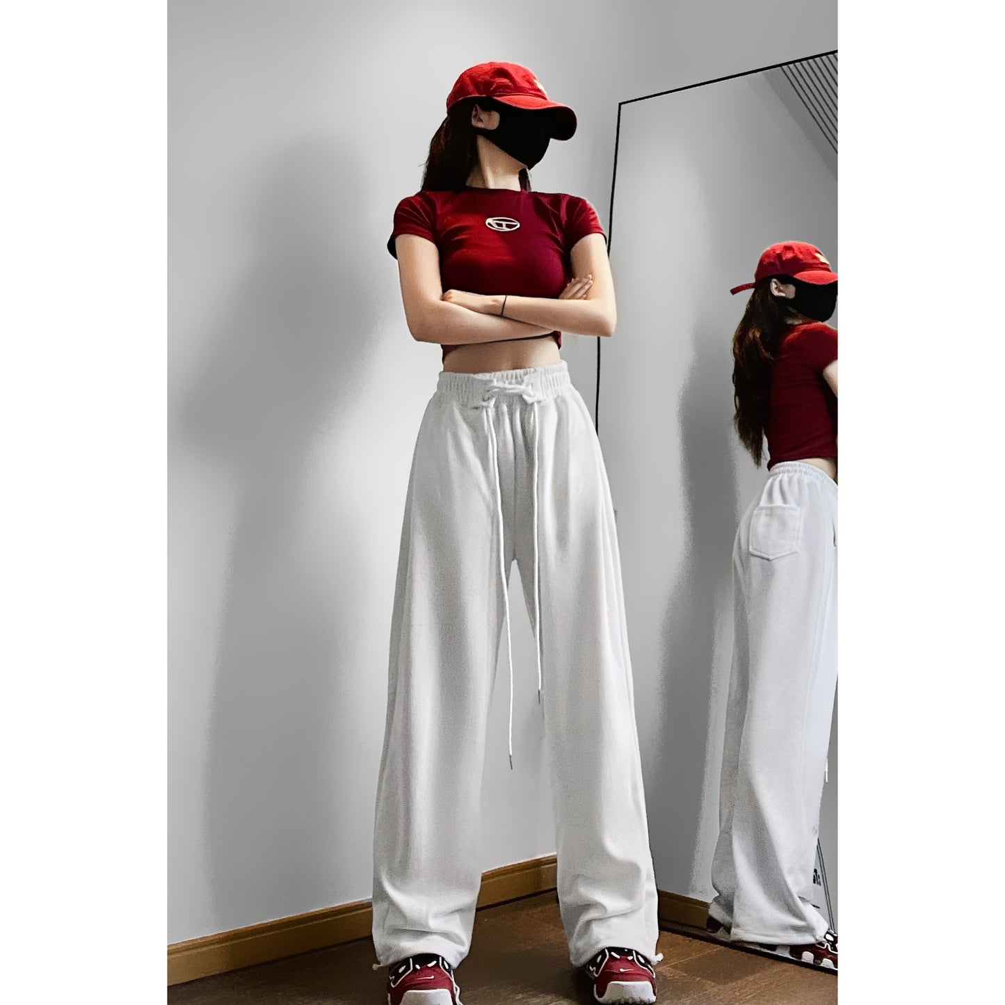 Sports Pants Female High Waist Drawstring Sweatpants Slim Casual Wide Leg Dancing Long