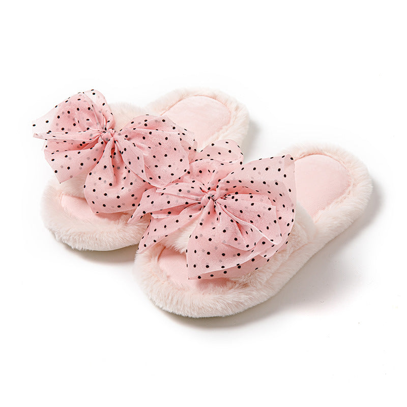 Bow Opening Cotton Slippers Color Matching Home