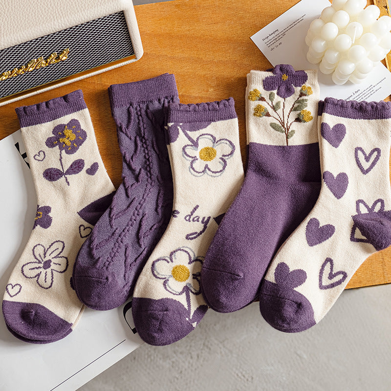 Purple Socks Women's Wool Cute College Style Warm