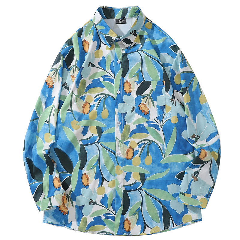 Men's Hip Hop Floral Print Long Sleeve Shirt