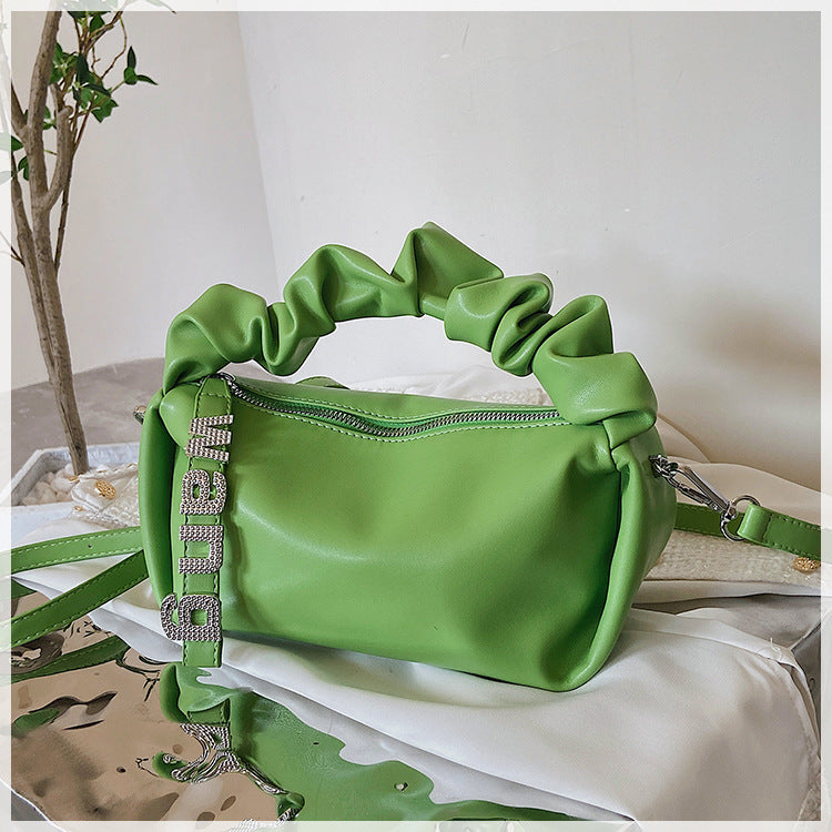 Female Rhinestone Pleated Handbag Mini Cross Body