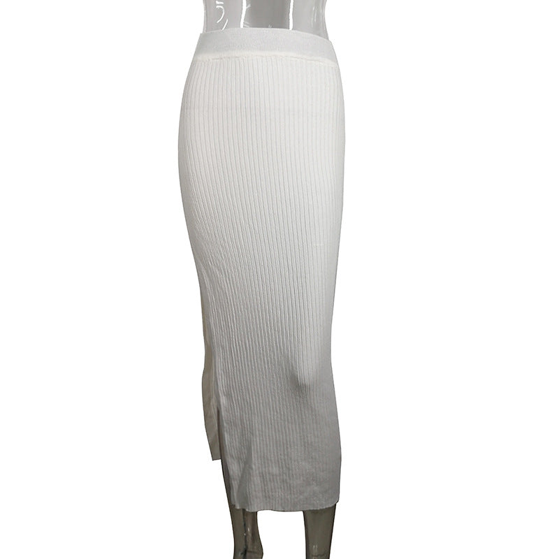 Summer Sexy High Waist Skirt Knitted Slit Skirt Mid-length White Sheath Hot