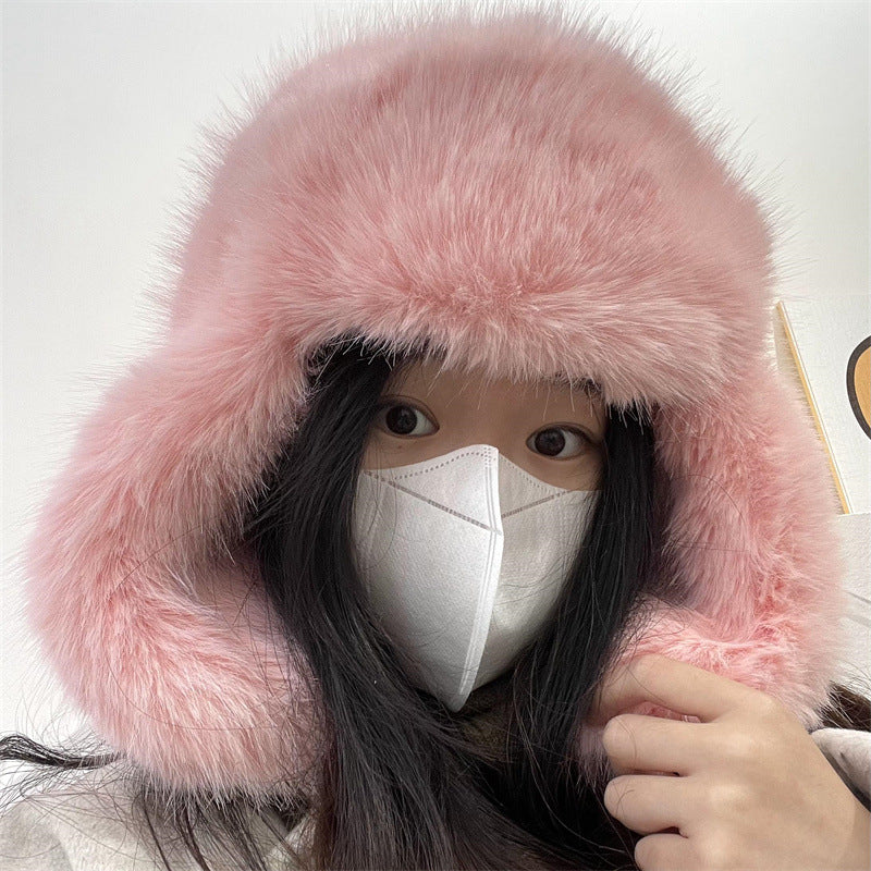 Blå Minkfløjl Ushanka Dame Nordøst Plys Hjelm