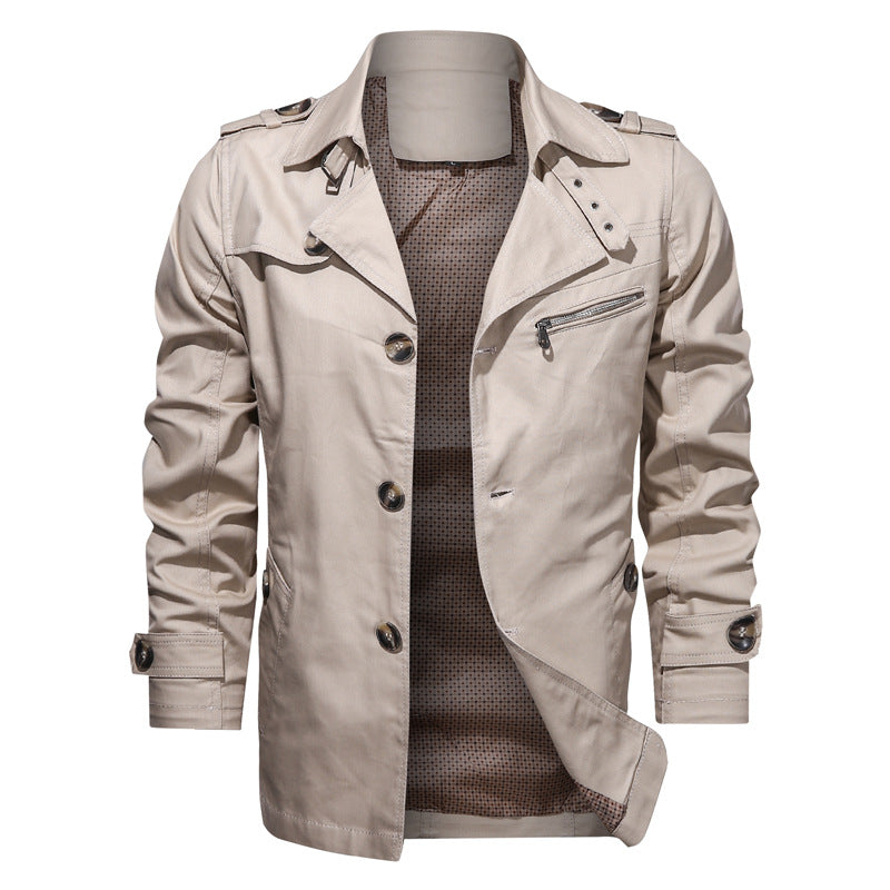 Cotton Lapel Mid-length Men's Casual Jacket