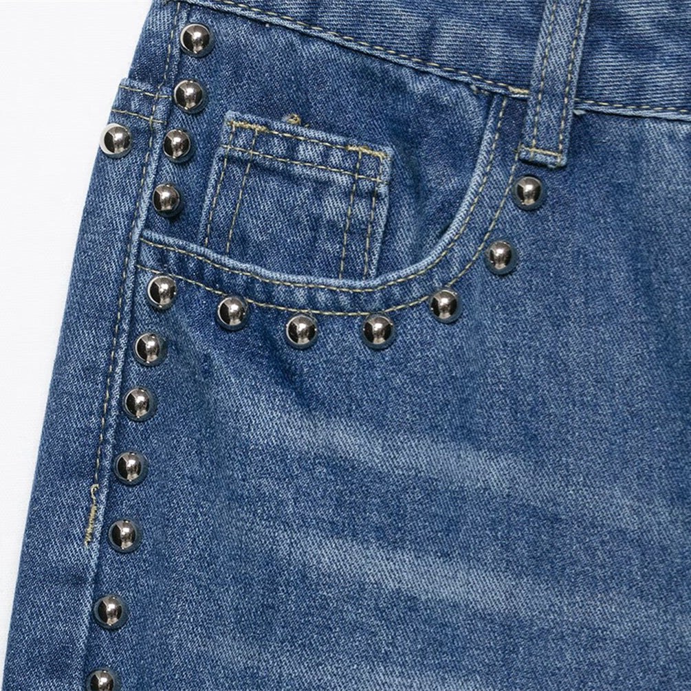 Magic Fashion Heavy Industry Metal Rivet Straight Jeans