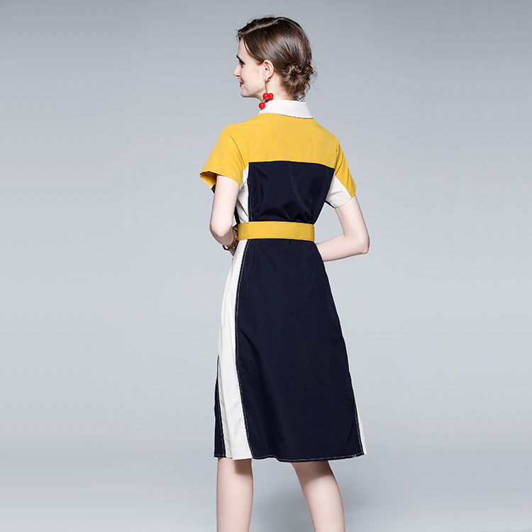 Printed Embroidery Lapel Short Sleeved Shirt Dress