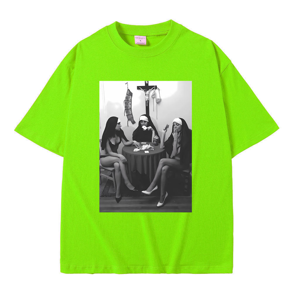 Nuns Naked Playing Card Smoking Drinking Funny Meme T-Shirt