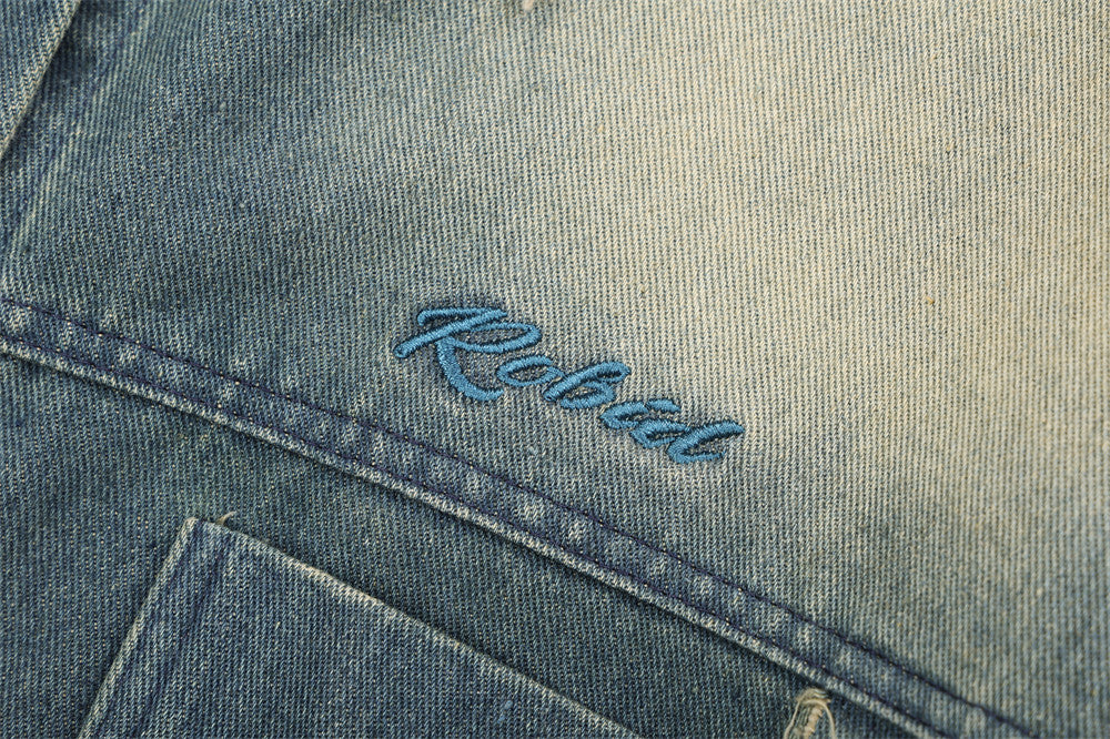 Guochao High Street Contrast Color Monkey Wash Denim Jacket