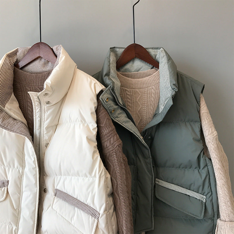 The New Thin Striped Collar Tie Cotton Jacket Vest