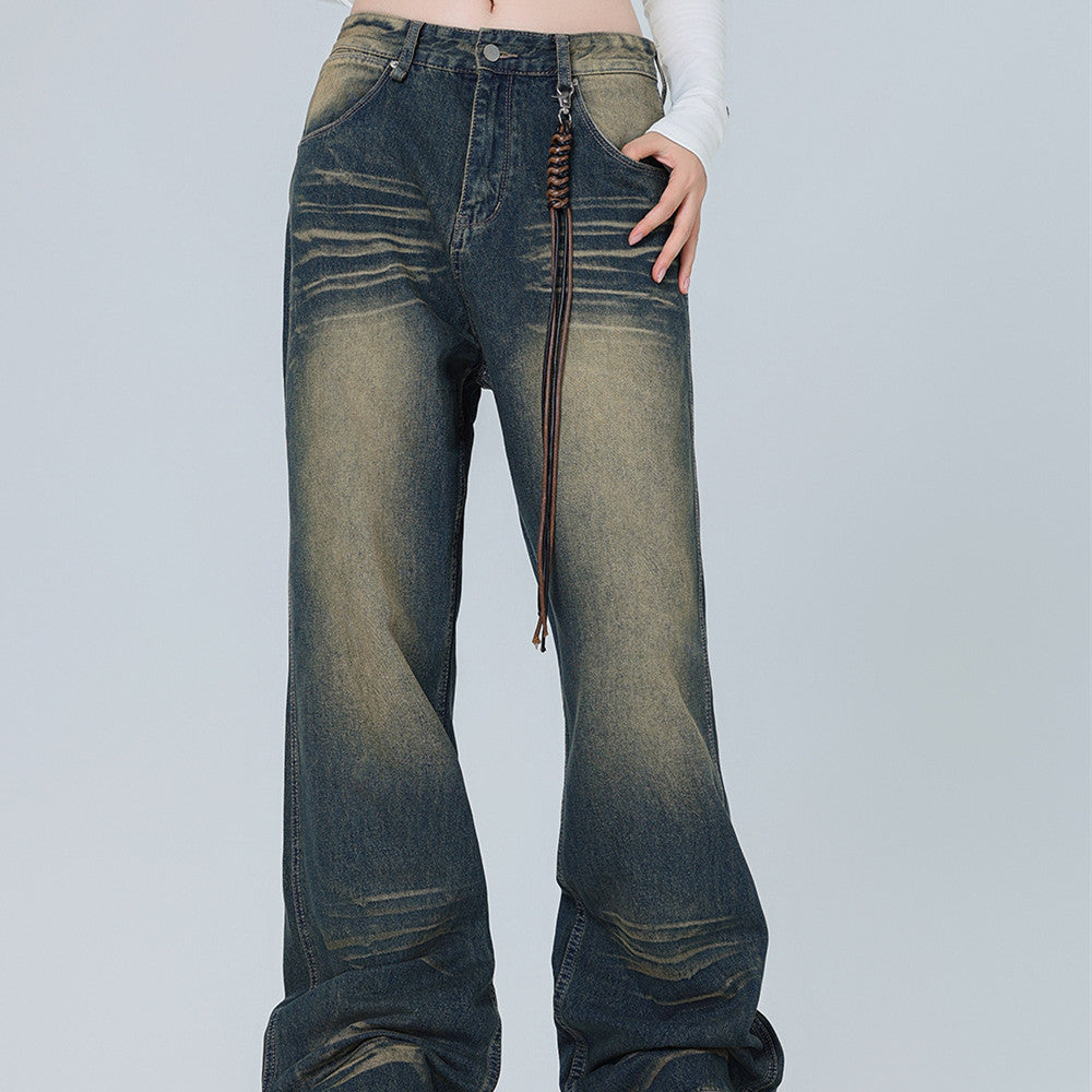 Amerikansk-inspireret Retro Micro-pull Design Jeans Herre Mode Mærke Straight-leg Bukser Dame