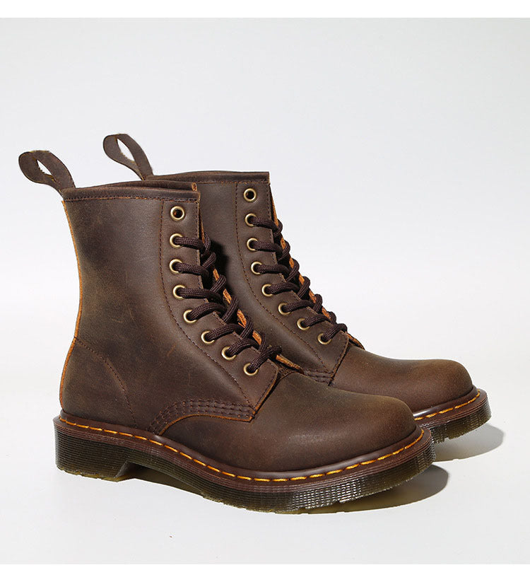 Cowhide British Retro Brown Flat Work Ankle Boots