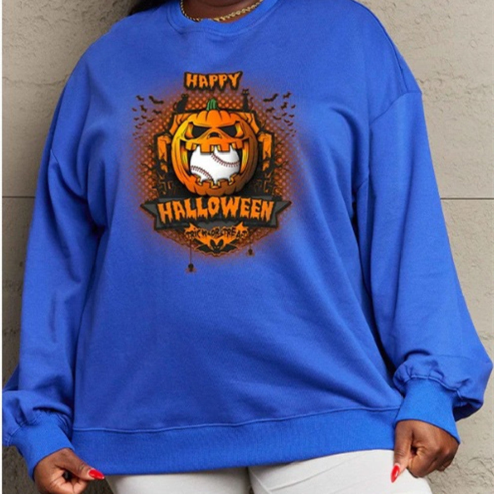 Women's Printed Long Sleeve Loose Sweatshirt Round Neck