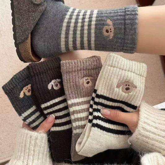 Mid-calf Winter Thickened Striped Solid-color Dopamine-style Slouch Socks