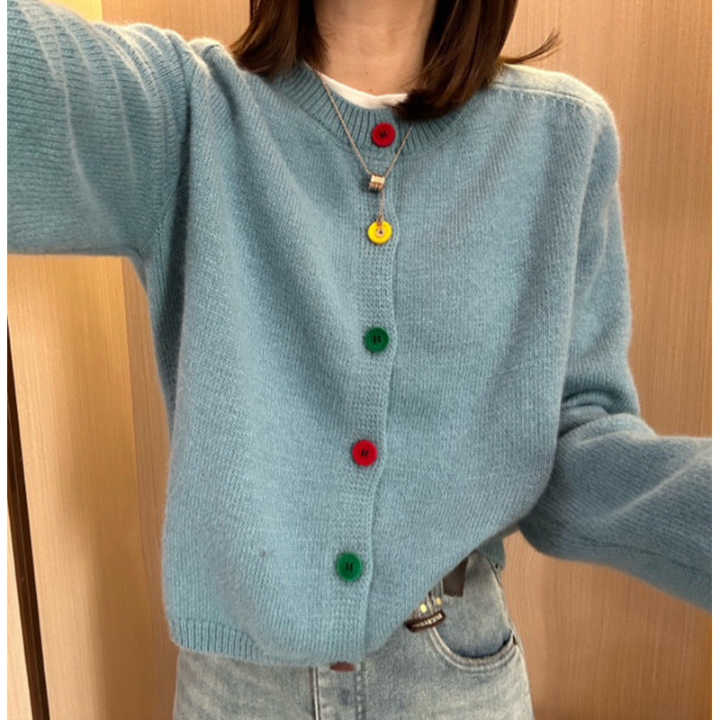 Korean-style Age-reducing Rainbow Single-breasted Round Neck