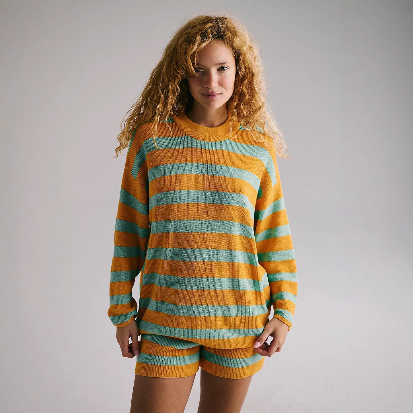 Stylish And Minimalist Striped Womens Two Piece Set