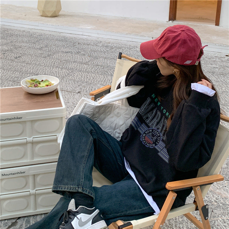 Retro False Two-piece Sweaters Women's Loose Thin Coat