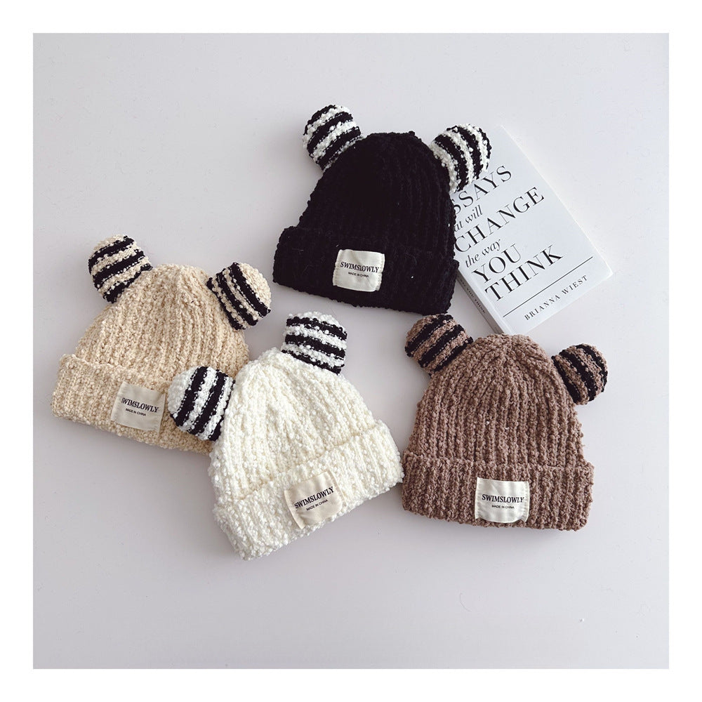 Ear Style Children's Stripes Knitted Hat Warm
