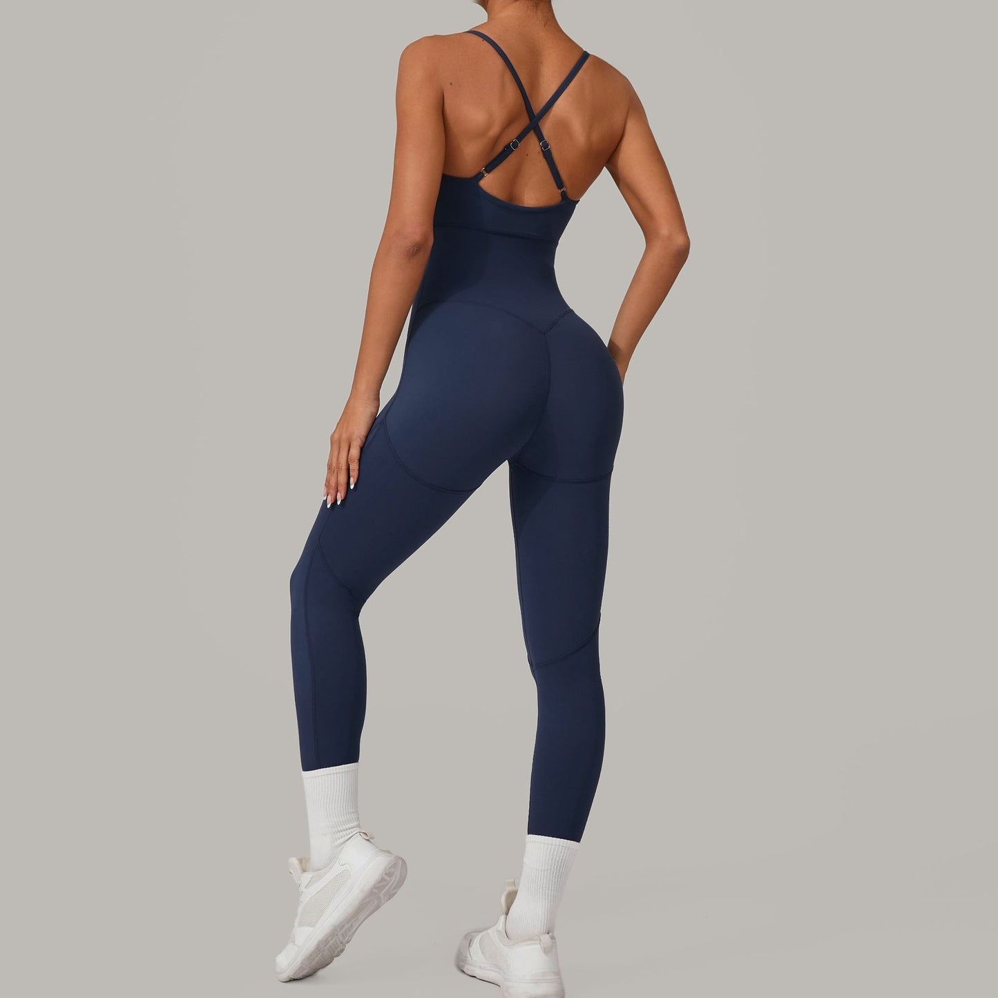 Women's Solid Color Casual Cross Back Summer Jumpsuit