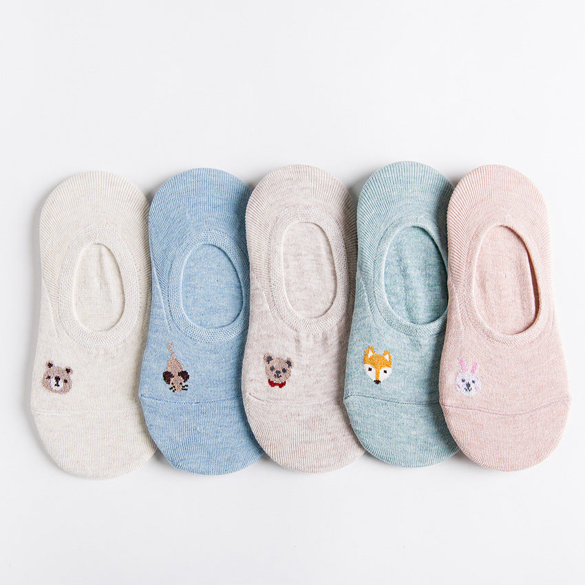 Women's Spring Animal Cartoon Vegetable Invisible Boat Socks Silicone