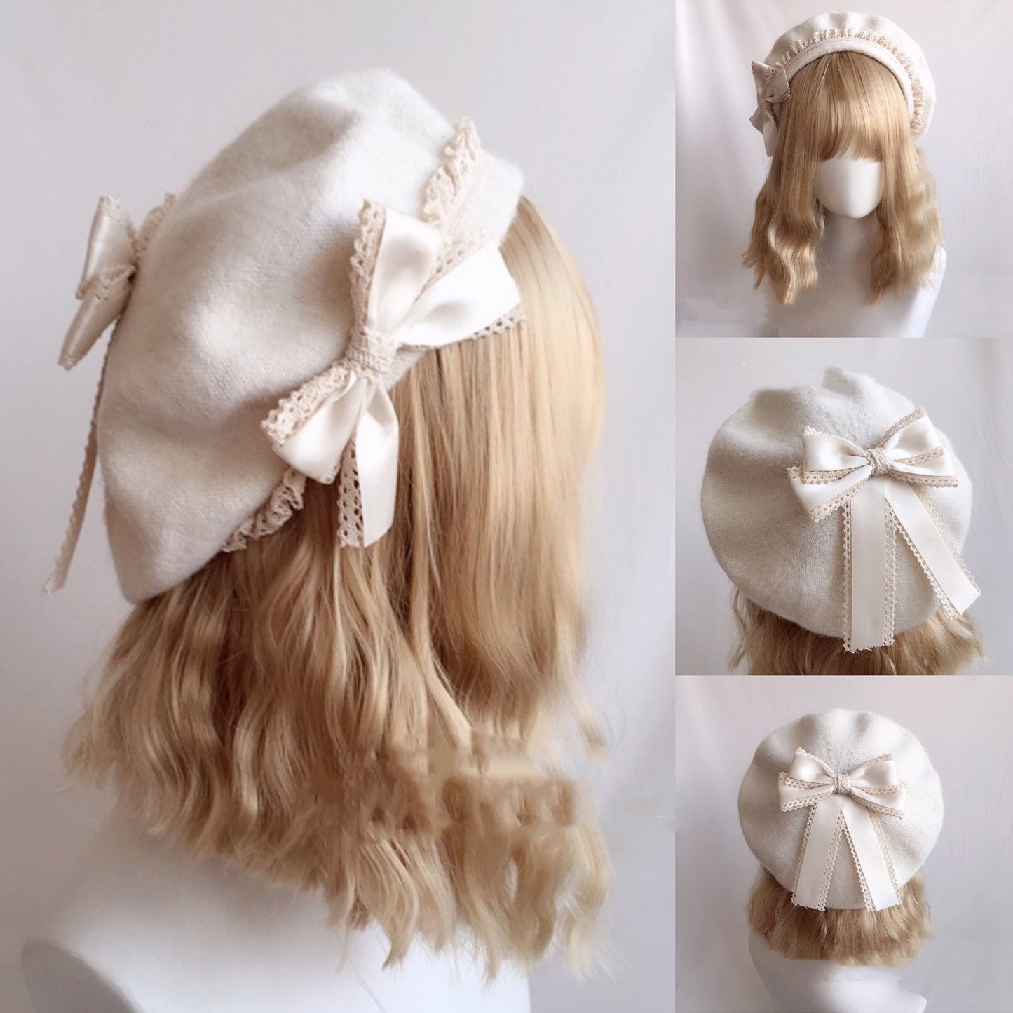 Woolen Bow Vintage Round Beret Hat