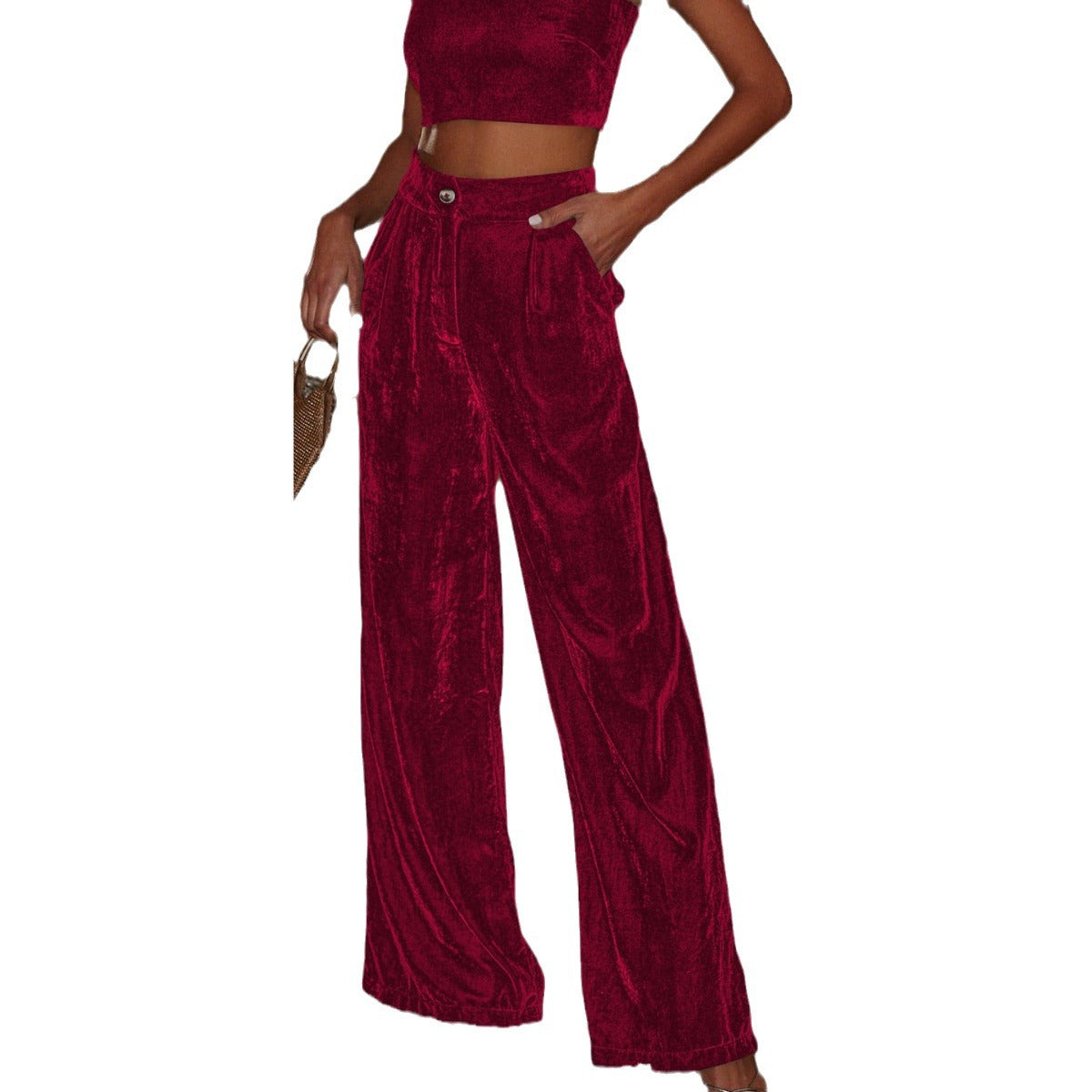 Women's Fashion Gold Velvet Drooping Wide-leg Pants