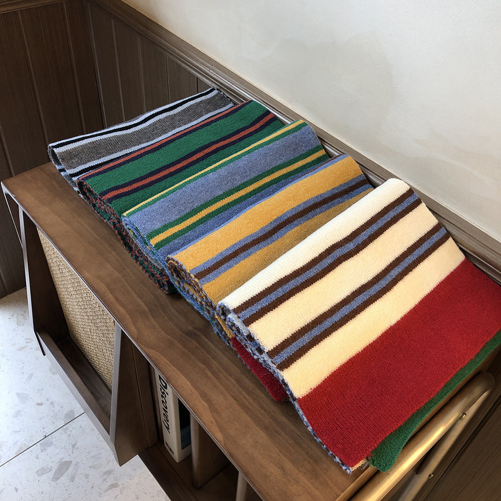 Casual Contrast Striped Knitted Warm Wool Scarf