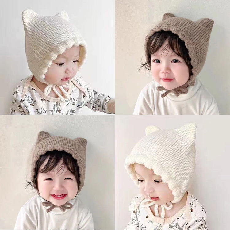 Double Angle Cute Earflaps Baby Woolen Cap Knitted Hat