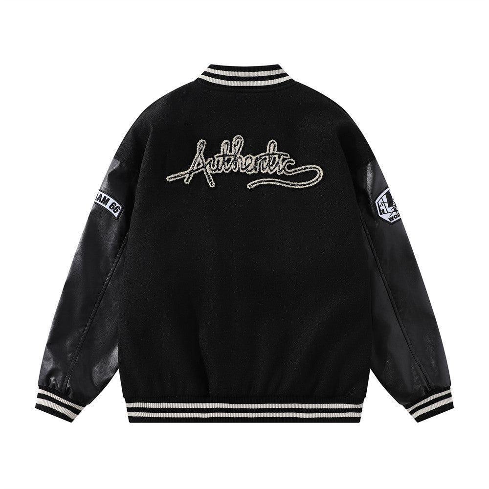 Baseball Uniform Men's Stitching PU Leather Sleeve Jacket