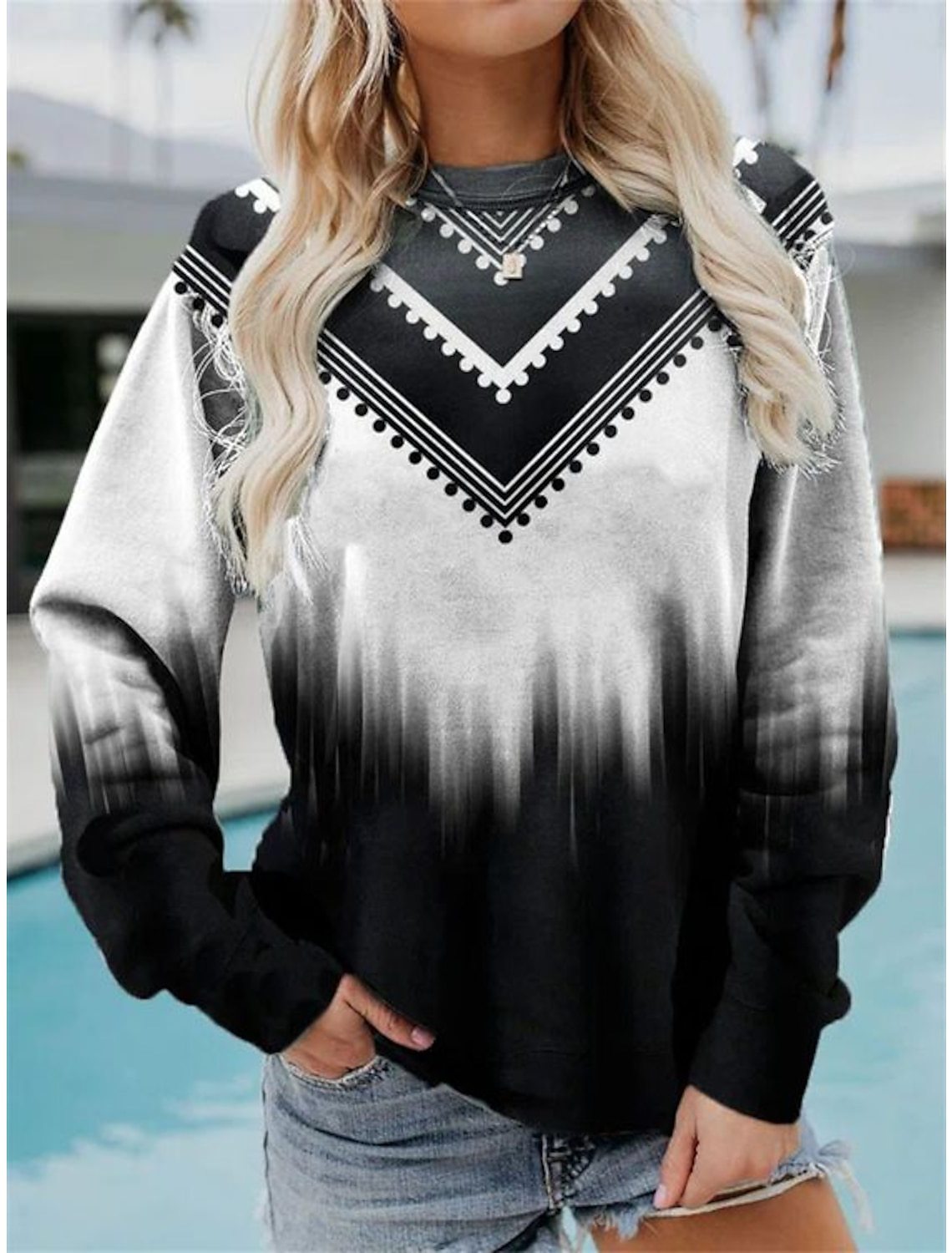 Retro Street Afslappet Rundhalset Langærmet Sweater