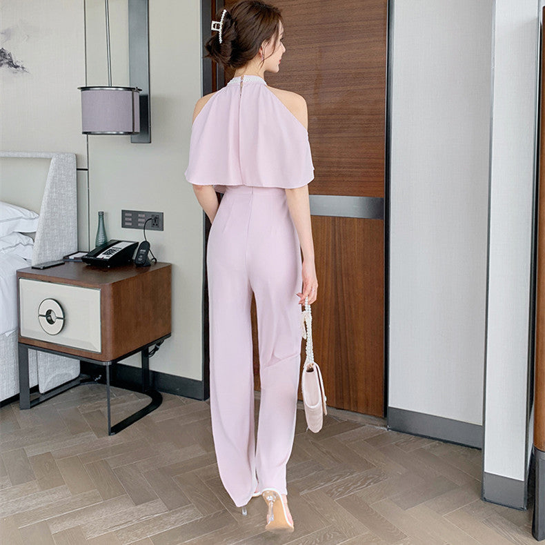 Royal Sister Temperament Halter Neck Off-shoulder Jumpsuit