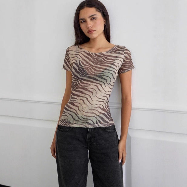 Mesh Sheer Off-shoulder Top With A Boat Neckline For Women