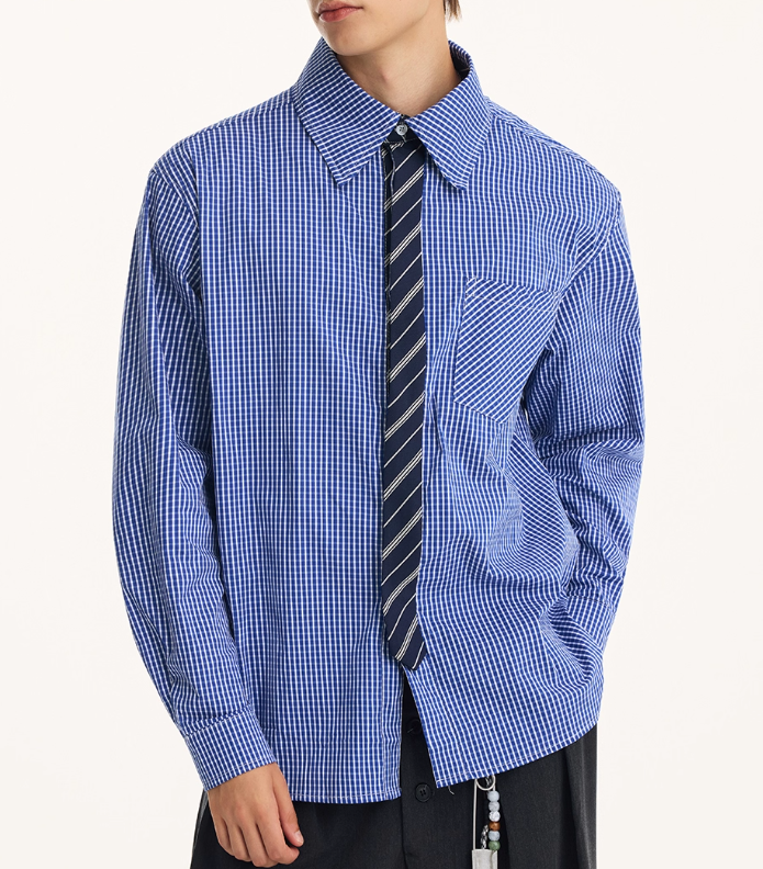 Fake Two-piece Tie High Quality Long Sleeve Shirt Men's Autumn