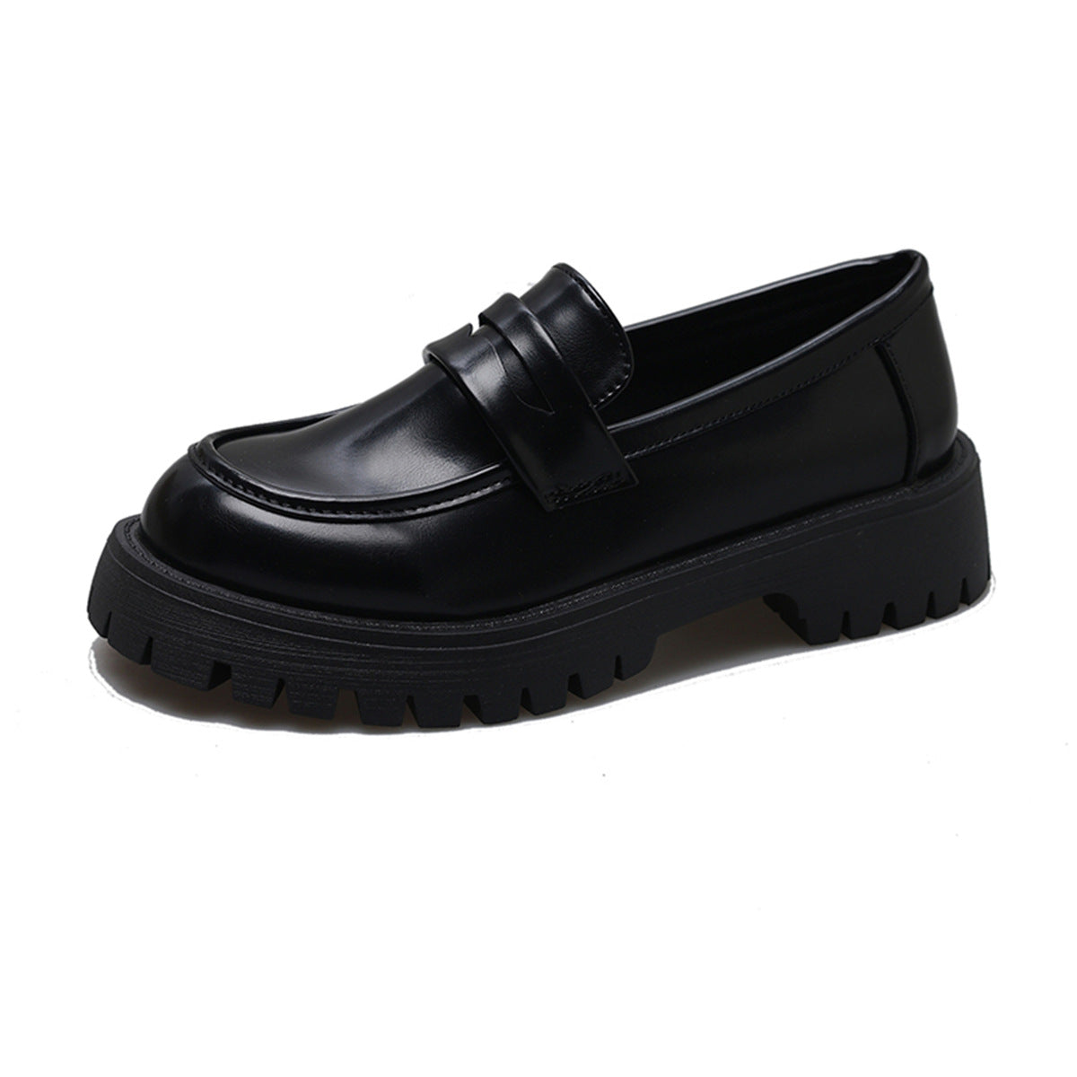 New Chunky Heel Platform British Style Leather Shoes Women
