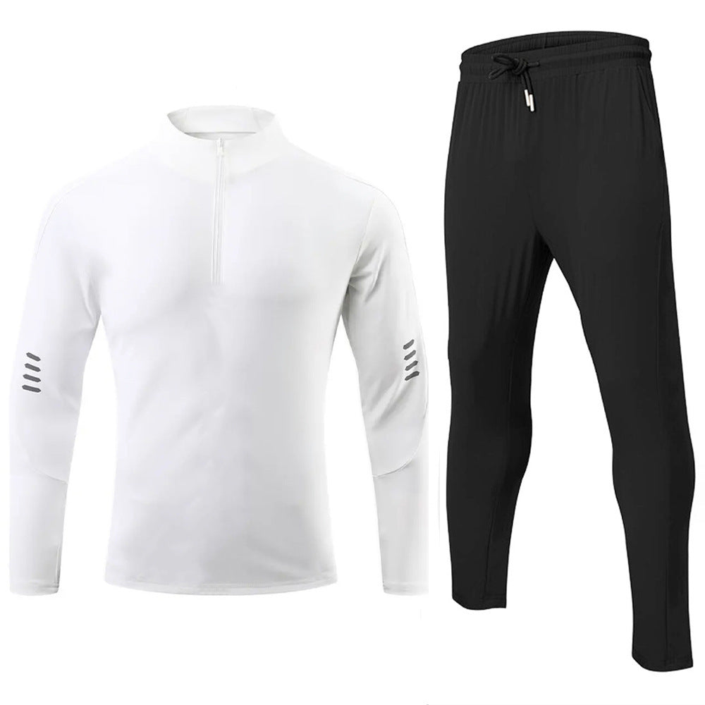 Sport Fintess Top med lange ærmer og lynlås Trousers Todelt Sæt til Mænd