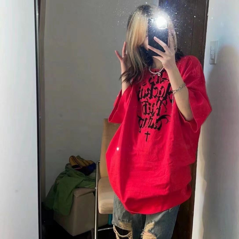 Tide Niche High Street Red Short Sleeve Women Loose