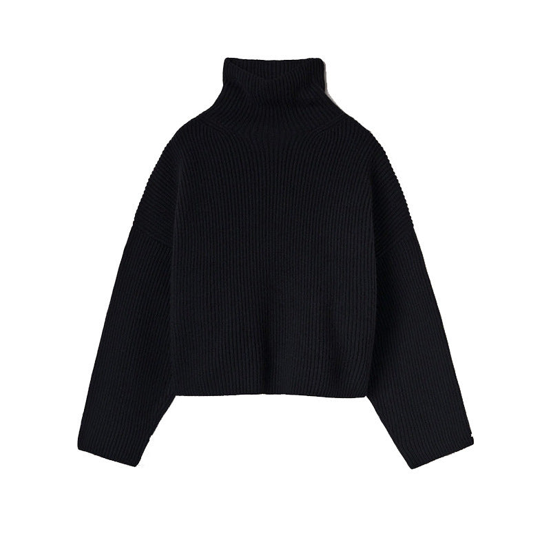 Women's Turtleneck Rib Drop Shoulder Loose Knitted Short