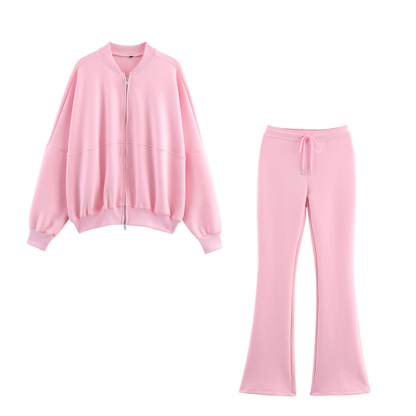 Womens Pilot Jacket Double-Face Fabric Flare Pants Casual Trendy Set