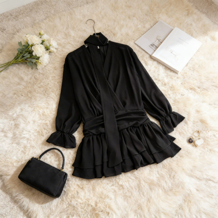 New Chiffon Figure-flattering Short Skirt Black Dress