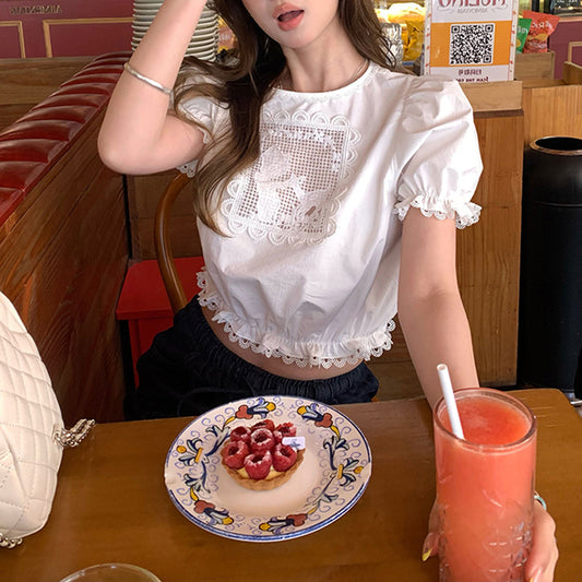 Light Lace Hollow-out Short Bud Top Short Sleeve