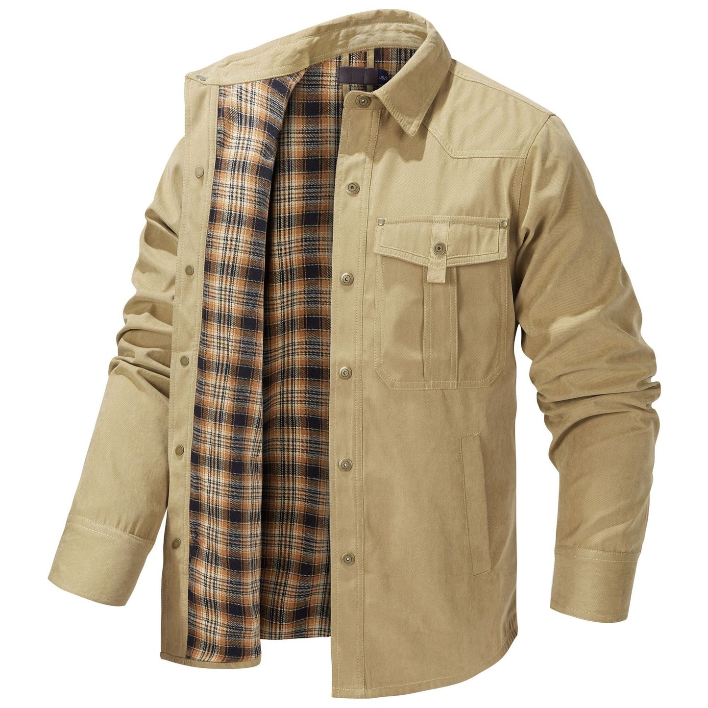 Mens Plus-Size Lapel Plaid Flannel Casual Jacket