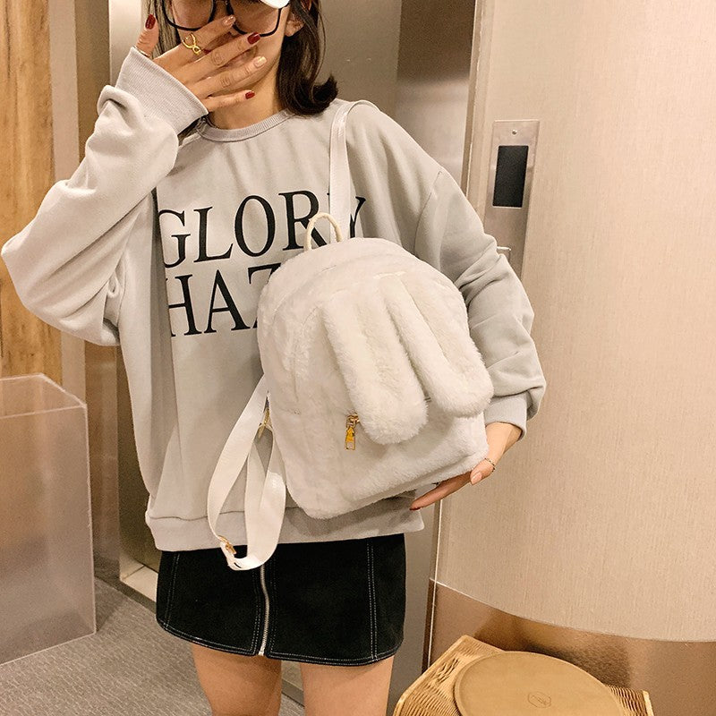 Women's Fashion Plush Cute Rabbit Ears Backpack