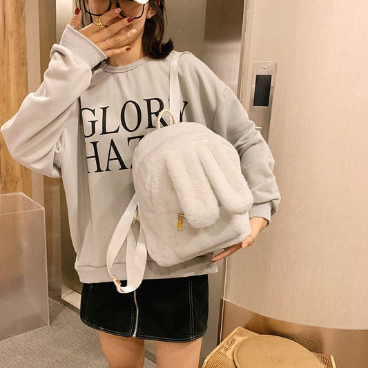 Women's Fashion Plush Cute Rabbit Ears Backpack