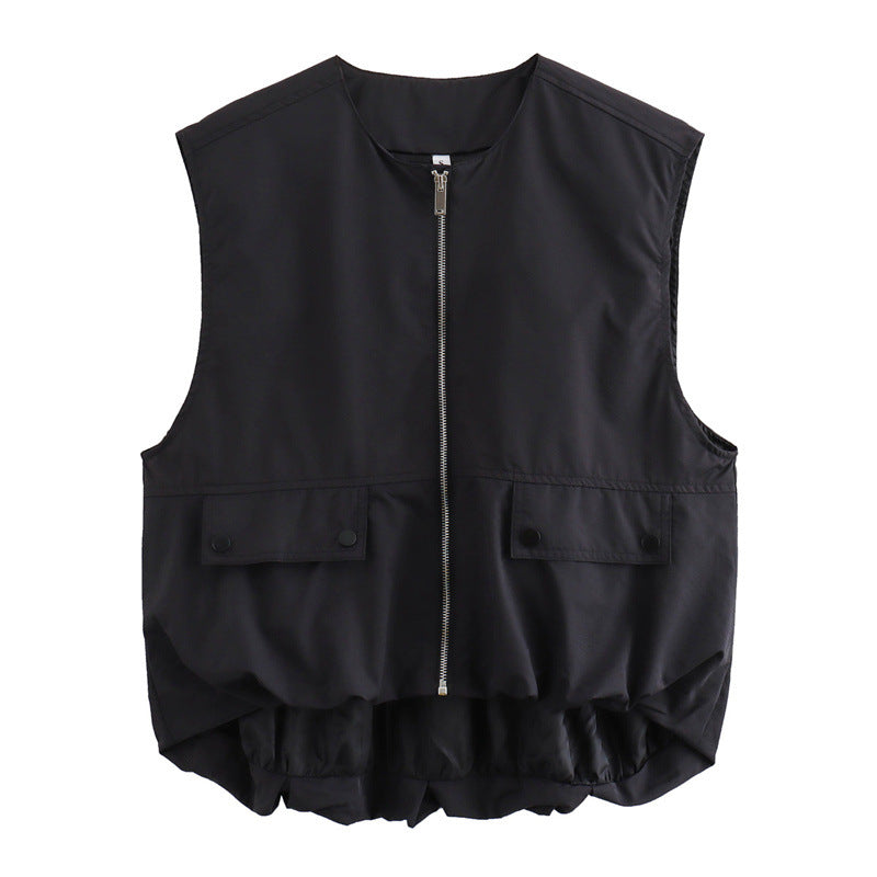 Pleated Hem Sleeveless Loose Vest