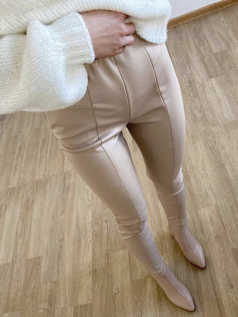 Leather Pants Black Slim Fit Zipper Classic