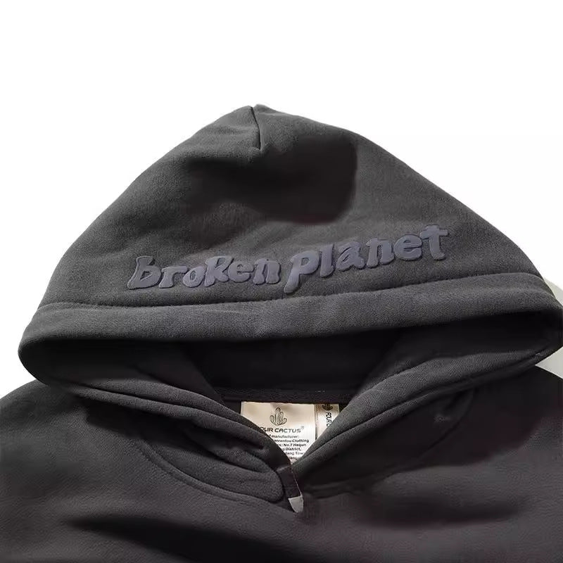 Maychao High Street Broken Planet Puff Print High Street Men's And Women's Loose Casual Hooded Sweater