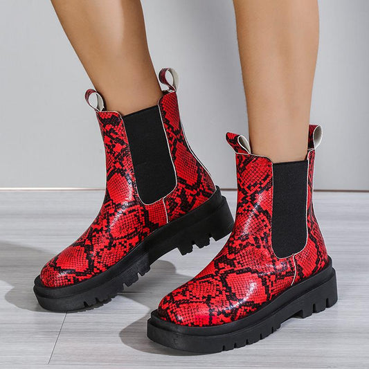 Europe And America Popular Snake Print Fashion Women's Boots